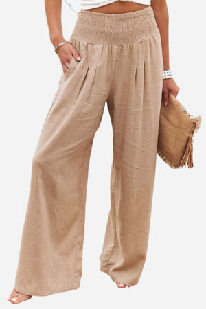Kelly™  - Katoenen en linnen broek met hoge taille