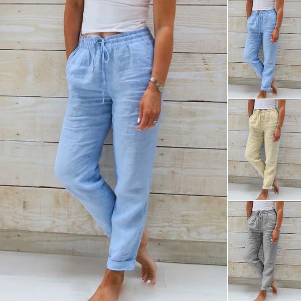 Monika™ | Elastische broek van katoen en linnen
