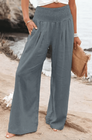 Kelly™  - Katoenen en linnen broek met hoge taille
