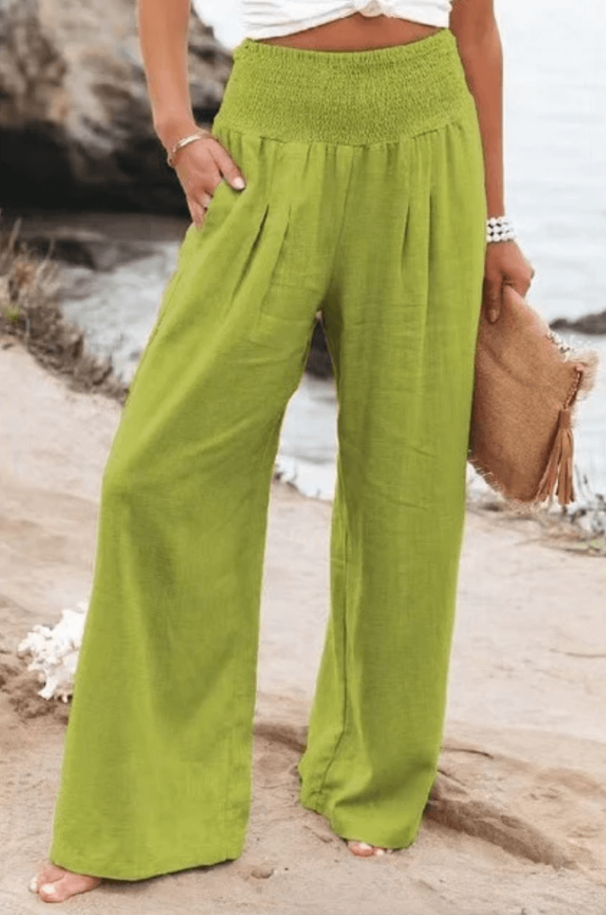 Kelly™  - Katoenen en linnen broek met hoge taille