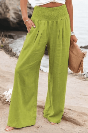 Kelly™  - Katoenen en linnen broek met hoge taille