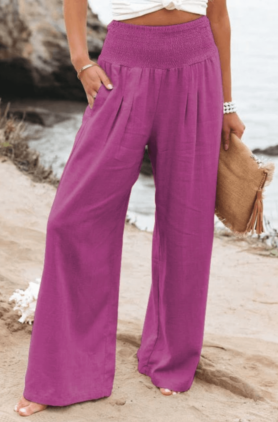Kelly™  - Katoenen en linnen broek met hoge taille