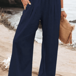 Kelly™  - Katoenen en linnen broek met hoge taille