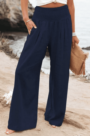 Kelly™  - Katoenen en linnen broek met hoge taille
