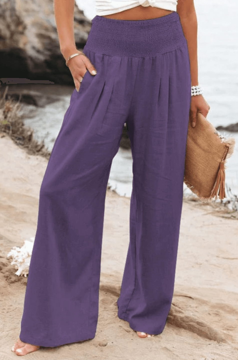 Kelly™  - Katoenen en linnen broek met hoge taille